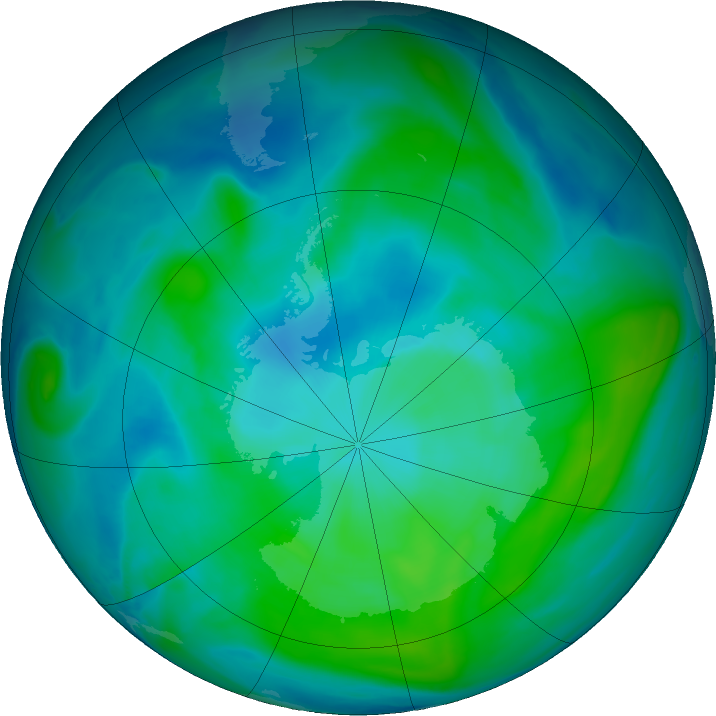 Antarctic ozone map for 22 February 2020